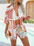 Devine Printed Collared Neck Half Sleeve Top and Shorts Set - Hovatok