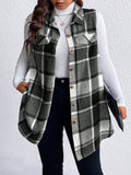 Honey Plus Size Pocketed Plaid Button Up Vest Coat - Hovatok