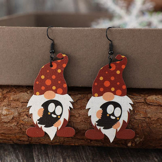 Point Hat Gnome Wooden Dangle Earrings - Hovatok