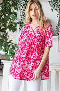 Heimish Full Size Short Sleeve Crisscross Animal Babydoll Top Plus Size - Hovatok