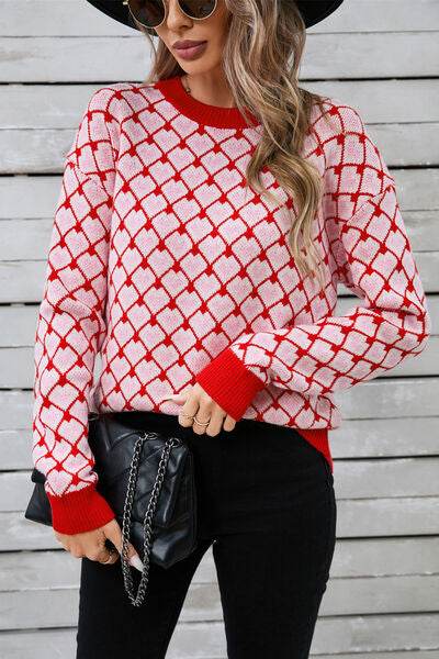 Angel Wings Contrast Round Neck Dropped Shoulder Sweater - Hovatok