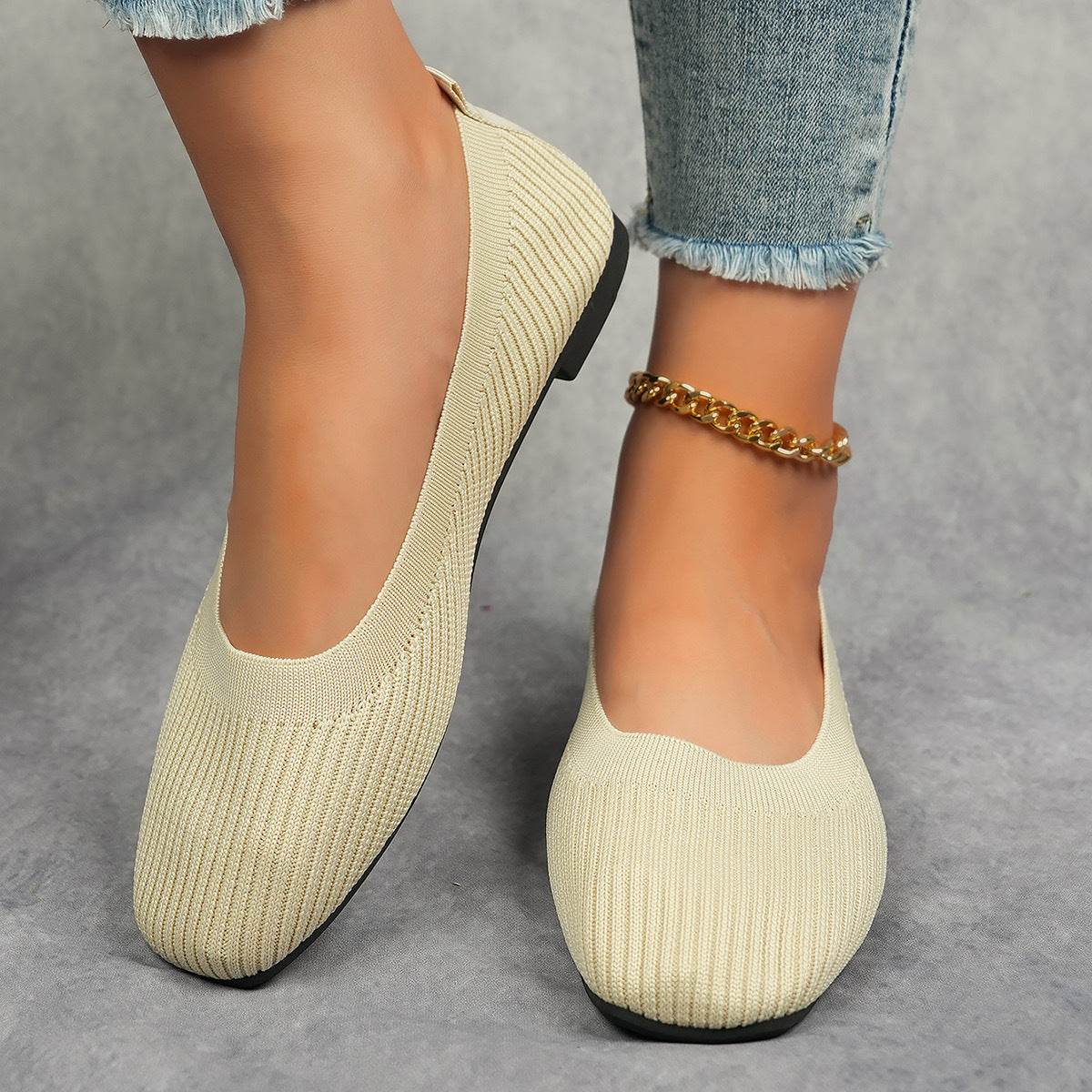 Knitted Square Toe Flat Slip-Ons - Hovatok