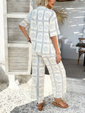 Devine Printed Collared Neck Half Sleeve Top and Pants Set - Hovatok