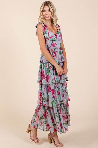 Mittoshop Layered Floral Sweetheart Neck Maxi Dress - Hovatok