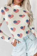US Flag Heart Mock Neck Long Sleeve Bodysuit - Hovatok