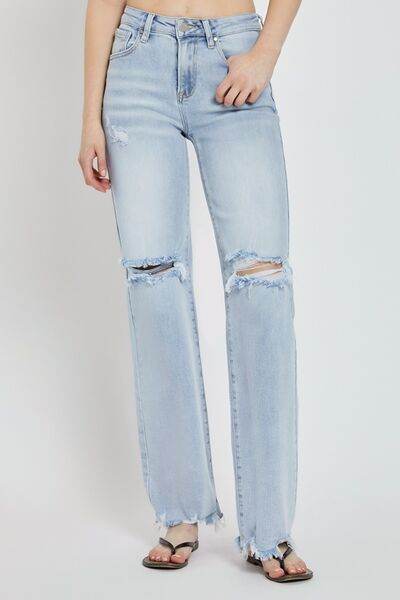 RISEN Full Size High Rise Distressed Wide Leg Jeans - Hovatok