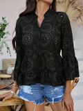 Devine Half Button Flounce Sleeve Peplum Blouse - Hovatok