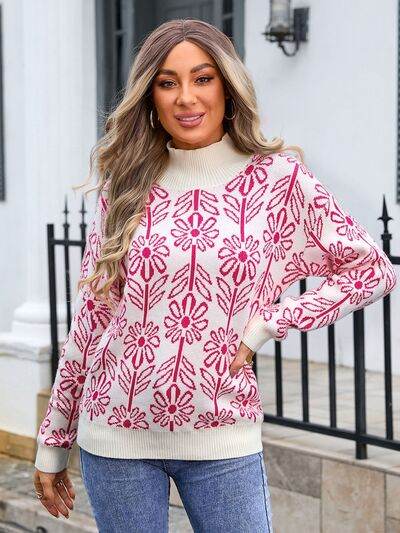 Angel Wings Flower Turtleneck Long Sleeve Sweater - Hovatok