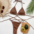 Halter Neck Crisscross Ribbed Bikini Set - Hovatok