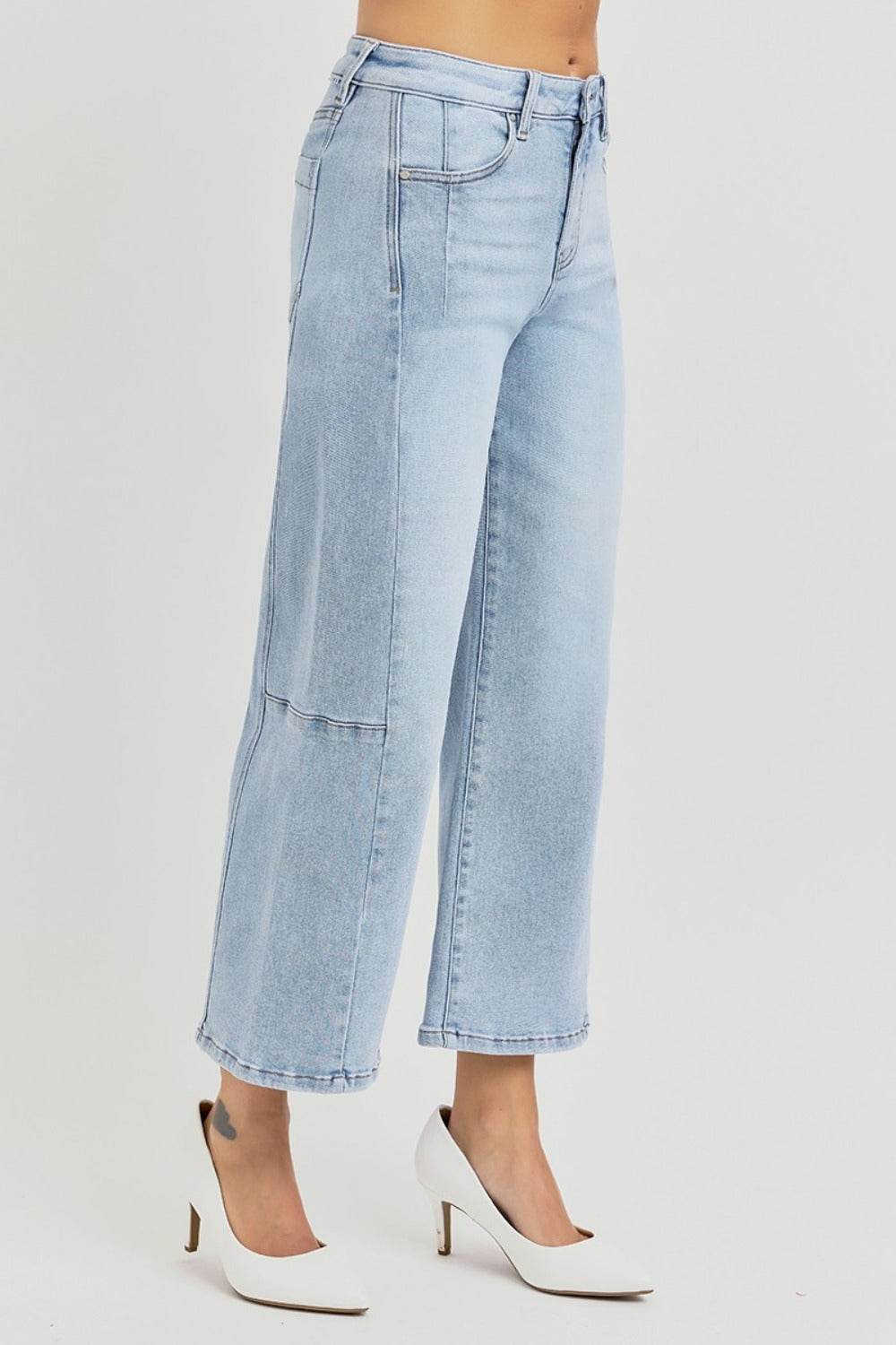 RISEN Full Size High Rise Seamed Detail Wide Leg Crop Jeans - Hovatok