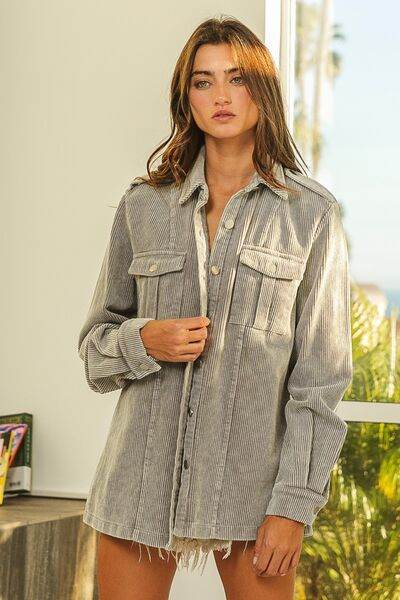 BiBi Button Up Corduroy Shacket - Hovatok