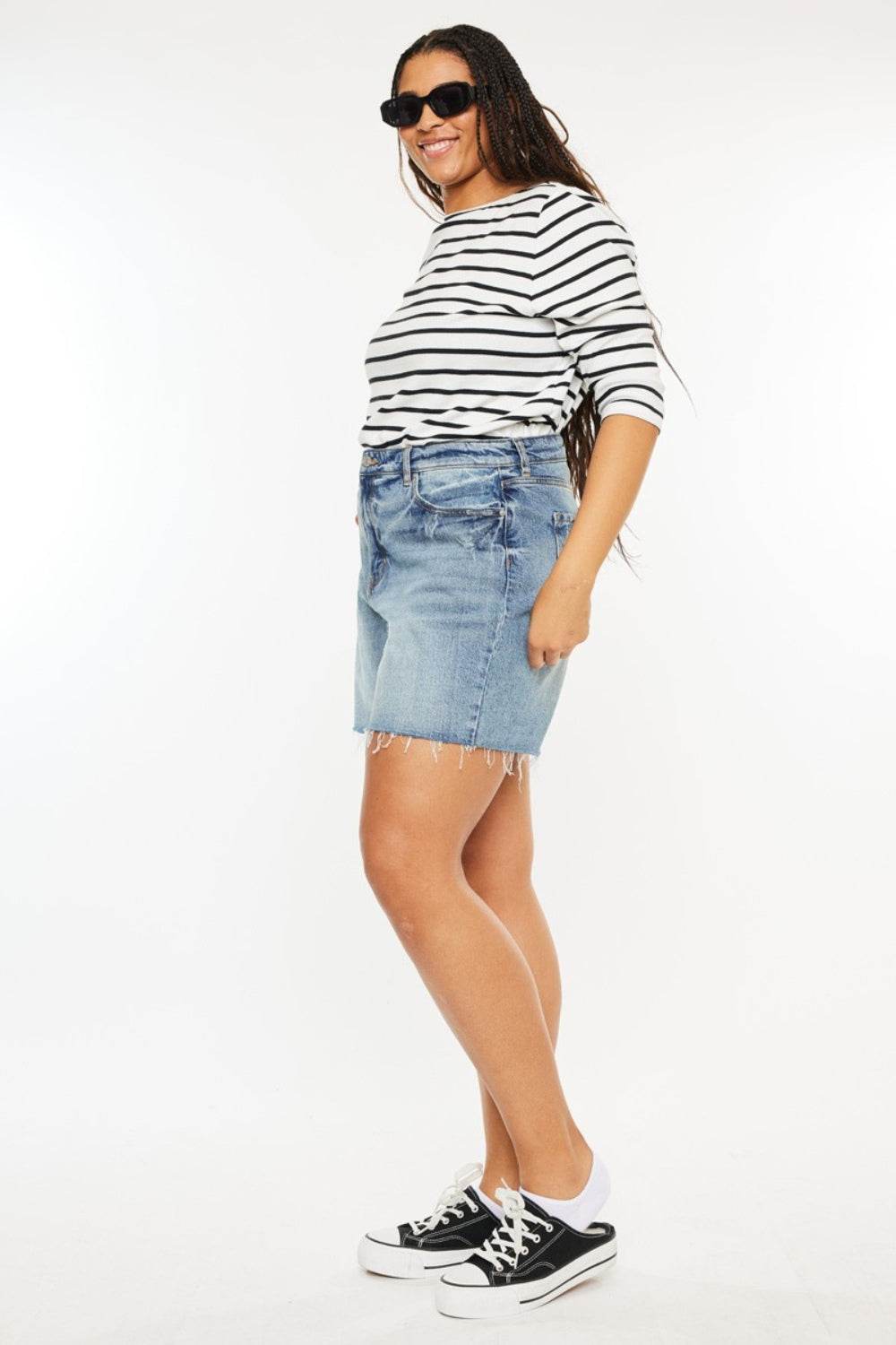 Kancan Full Size Raw Hem High Waist Denim Shorts - Hovatok
