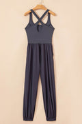 Cutout Square Neck Wide Strap Active Jumpsuit - Hovatok