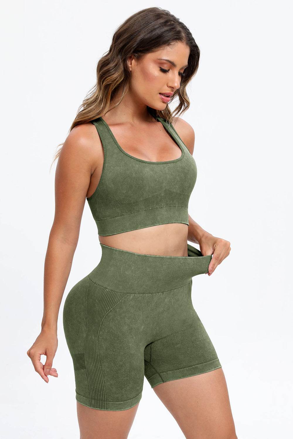 3 Piece Washed Square Neck Wide Strap Active Set - Hovatok