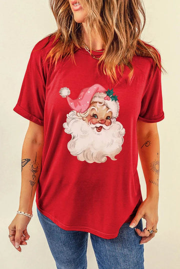 Santa Round Neck Short Sleeve T-Shirt - Hovatok