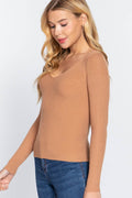 ACTIVE BASIC V-Neck Fitted Viscose Rib Knit Top - Hovatok