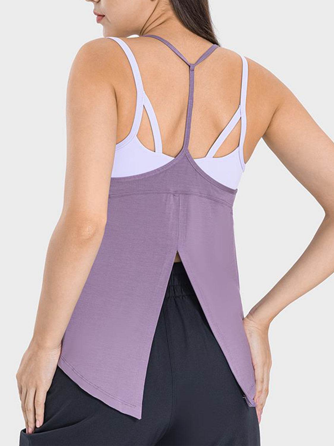 Millennia Slit Spaghetti Strap Scoop Neck Active Cami - Hovatok