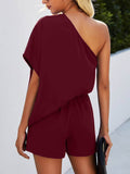Single Shoulder Batwing Sleeve Romper - Hovatok