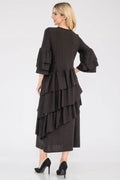 Celeste Full Size Honey Comb Asymmetrical Ruffle Midi Dress Plus Size - Hovatok