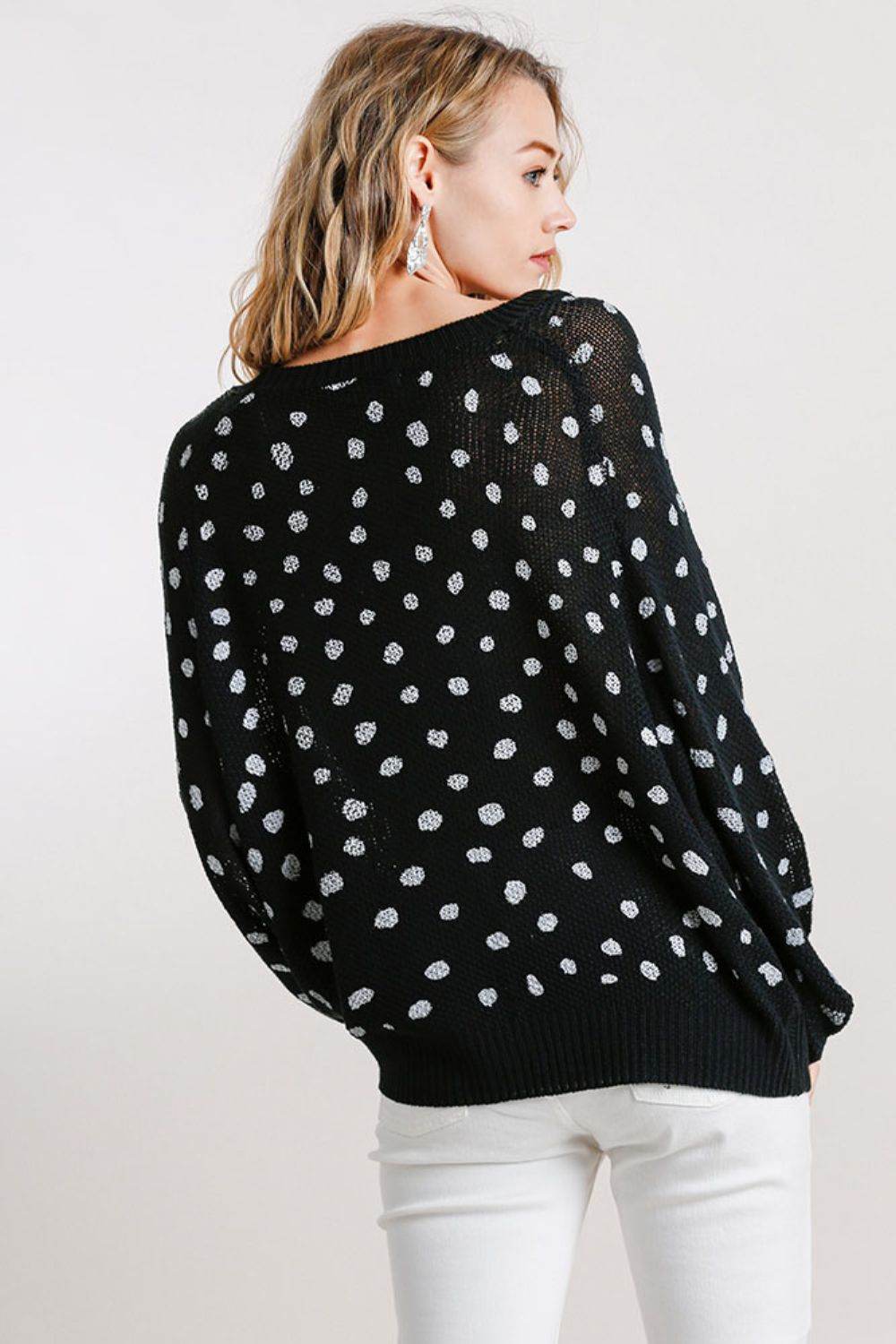 Umgee Full Size Dalmatian Hand Stamped Round Neck Sweater Plus Size - Hovatok