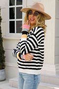 Angel Wings Warm Spice Striped Round Neck Sweater - Hovatok