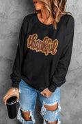 THANKFUL Round Neck Long Sleeve Sweatshirt - Hovatok