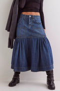 Midi Denim Skirt with Pockets - Hovatok
