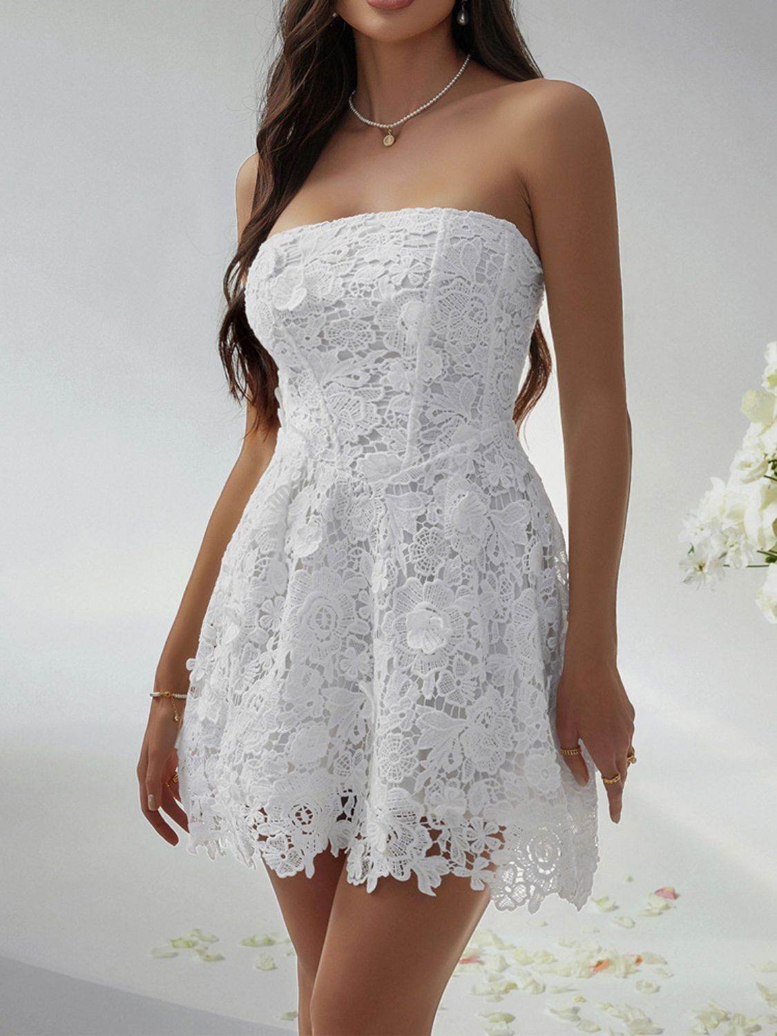 Devine Lace-Up Tube Lace Mini Dress - Hovatok