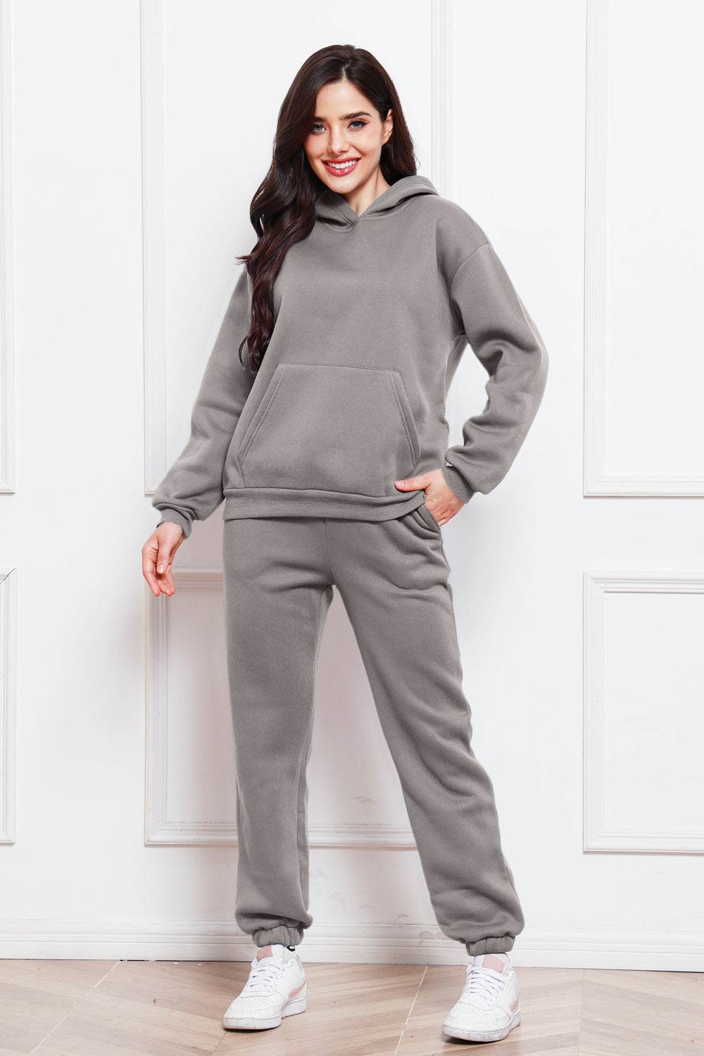Drop Shoulder Long Sleeve Hoodie and Pants Set - Hovatok