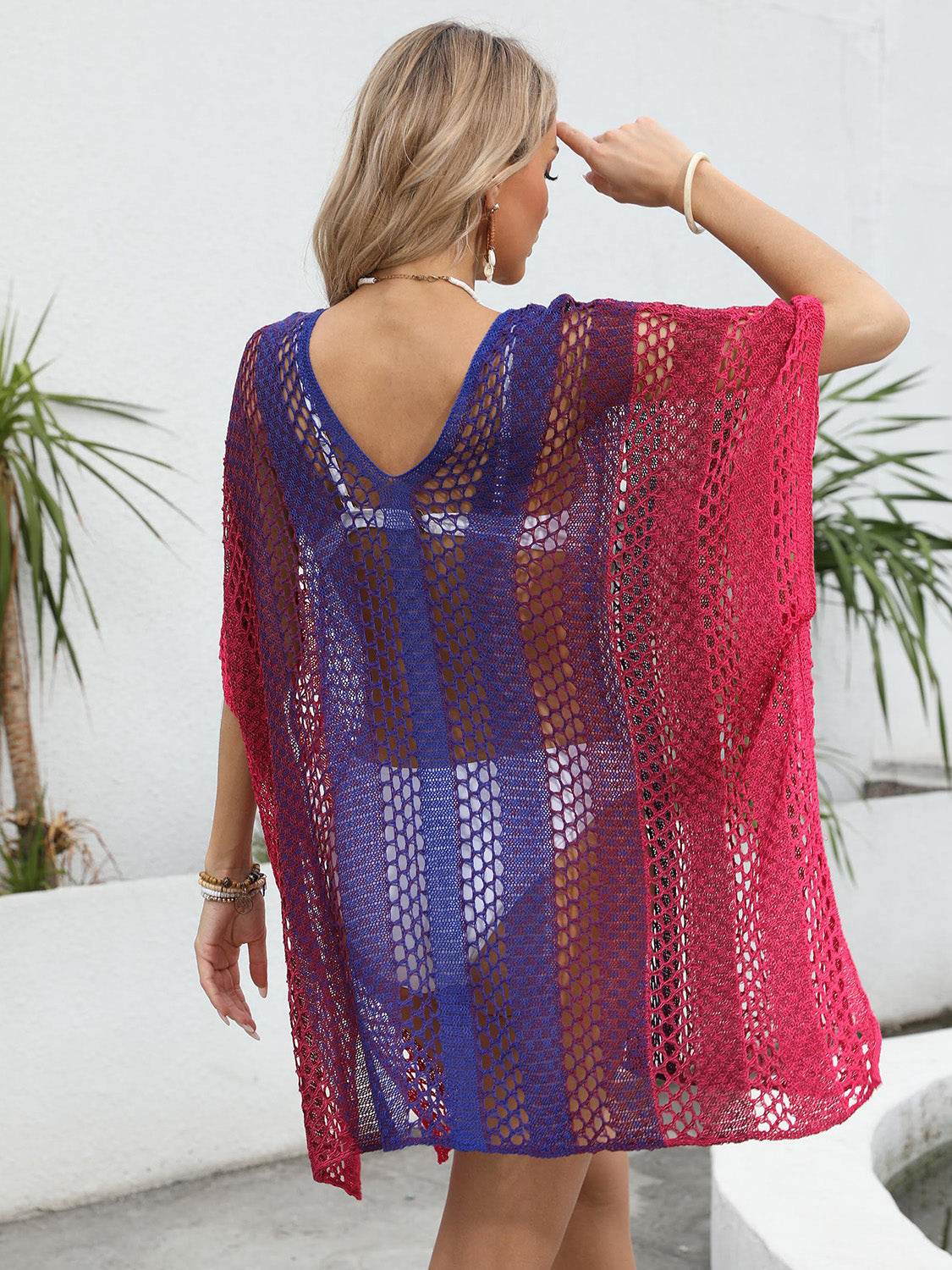 Openwork Contrast V-Neck Cover-Up - Hovatok