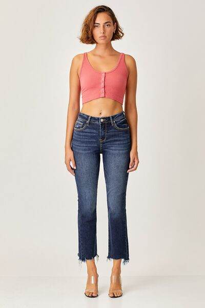 Risen Full Size Frayed Hem Cropped Straight Jeans - Hovatok