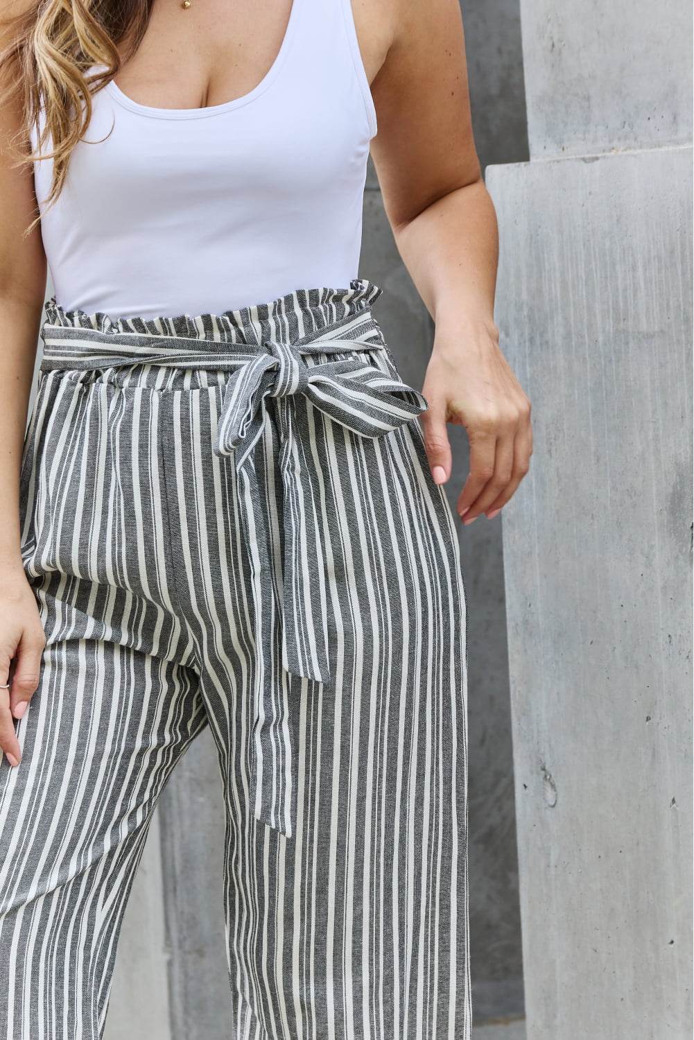 Heimish Find Your Path Full Size Paperbag Waist Striped Culotte Pants - Hovatok