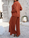 Devine Button Down Long Sleeve Top and Wide Leg Pants Set - Hovatok
