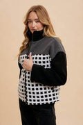 Annie Wear Plaid Zip Up Drop Shoulder Sherpa Jacket - Hovatok