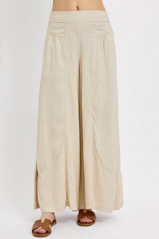 RISEN Shirring Detail Wide Leg Pants - Hovatok