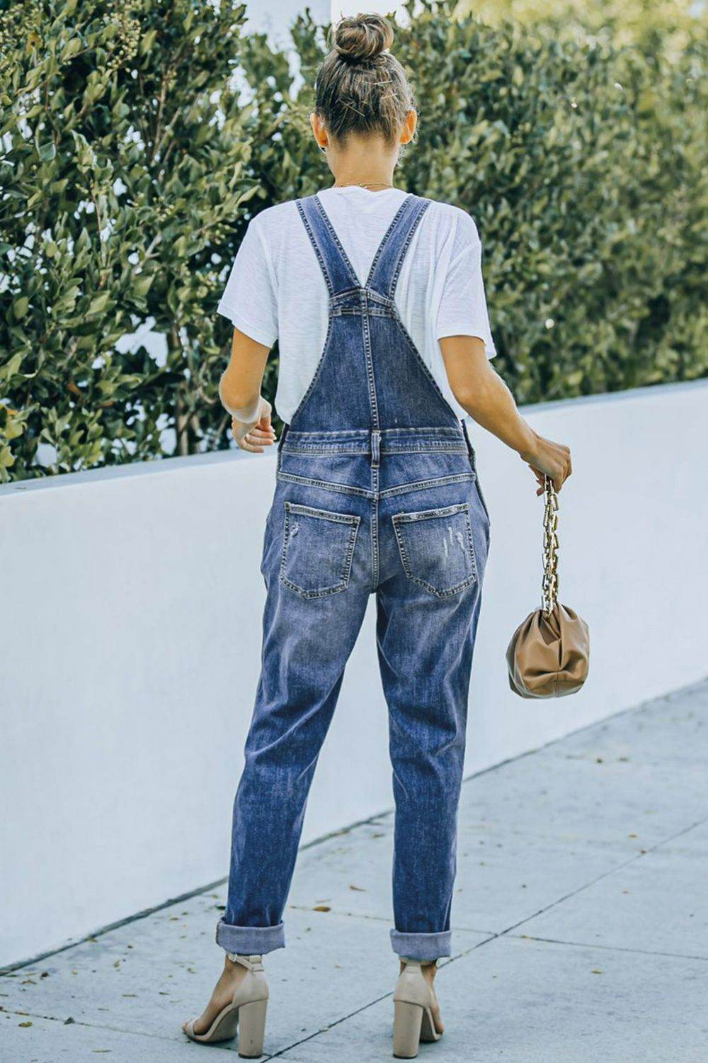 Pocketed Distressed Denim Overalls - Hovatok