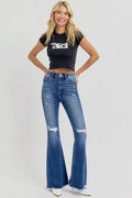 RISEN Full Size High Rise Distressed Raw Hem Flare Jeans - Hovatok