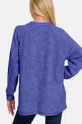 Zenana Full Size Brushed Melange Hacci High-Low Sweater - Hovatok