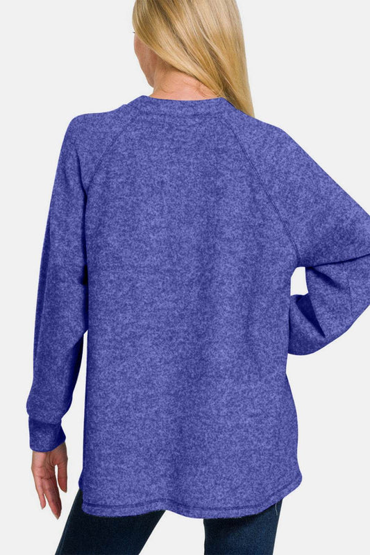 Zenana Full Size Brushed Melange Hacci High-Low Sweater - Hovatok