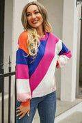 Angel Wings Color Block Round Neck Long Sleeve Sweater - Hovatok