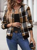 Plus Size Plaid Baseball Collar Zip Up Jacket - Hovatok