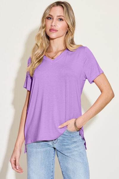 Basic Bae Bamboo Full Size V-Neck High-Low T-Shirt - Hovatok
