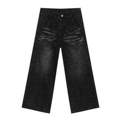 Washed Cat Whiskered Wide Leg Jeans - Hovatok