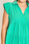 Umgee Full Size Johnny Collar Ruffle Cap Sleeve Tiered Dress Plus Size - Hovatok