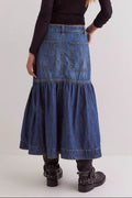 Midi Denim Skirt with Pockets - Hovatok