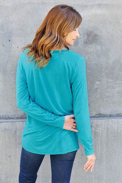 Basic Bae Full Size V-Neck Long Sleeve Top - Hovatok
