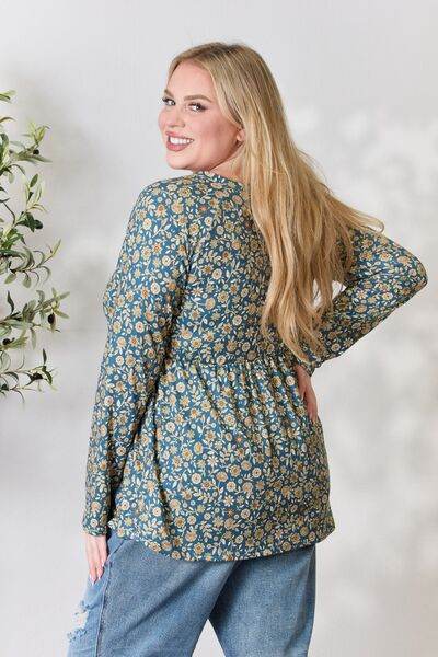 Heimish Full Size Floral Half Button Long Sleeve Blouse - Hovatok