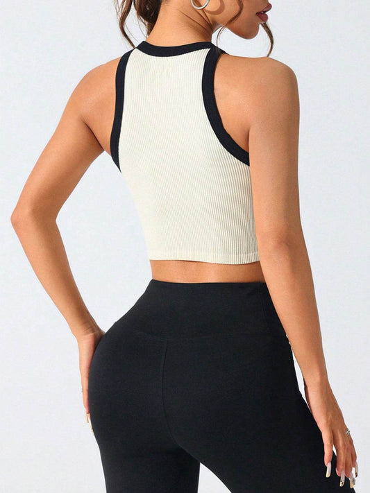 Contrast Trim Round Neck Active Tank - Hovatok