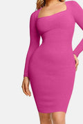 Basic Bae Full Size Built-In Shapewear Square Neck Long Sleeve Dress - Hovatok