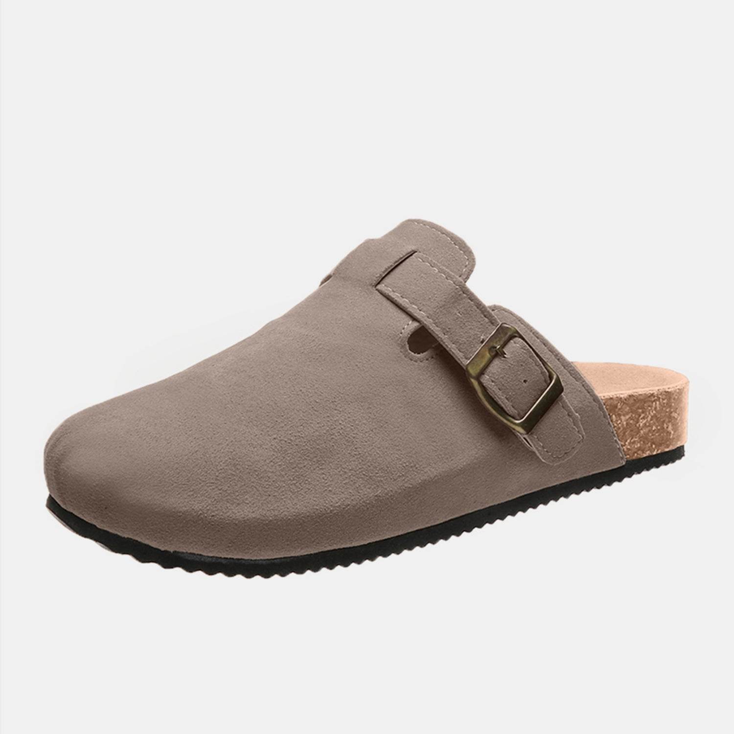 Suede Closed Toe Buckle Slide - Hovatok